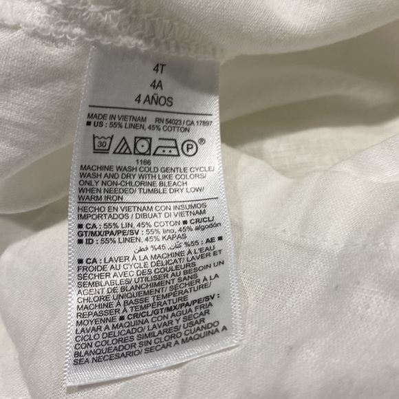 White Shirt Old Navy Cuban style Button Up Short Sleeve Collar Linen Blend 4T - Picture 7 of 9
